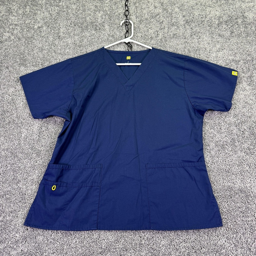 WonderWink Scrub Top Mens Large Blue V-Neck Pockets Medical Uniform Workwear